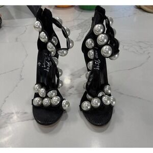 Lemon Drop Andela Shoes Womens Size 9 Black‎ Pearl Strappy High Heel Sandals